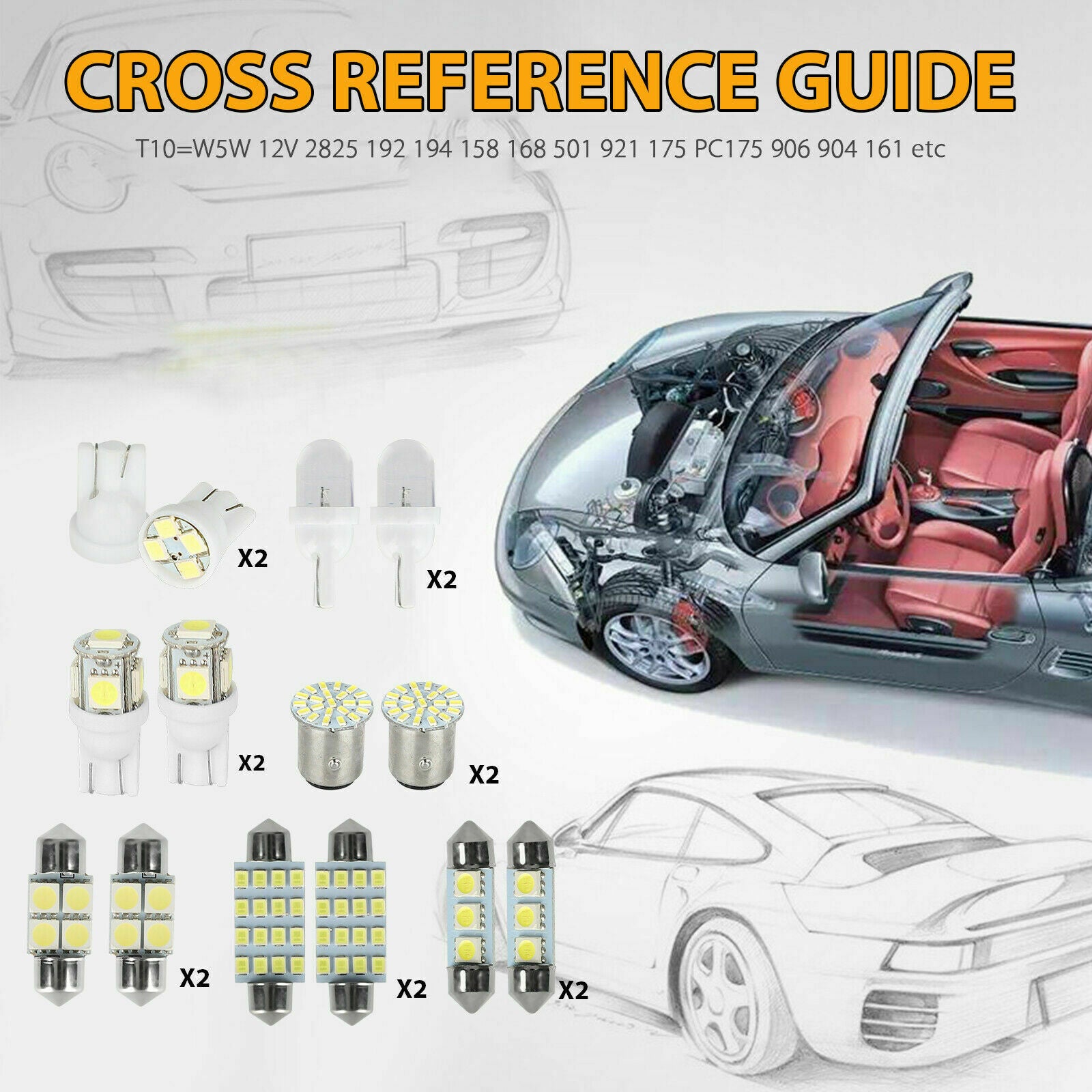 28Pcs Auto Car Interior LED Lights Dome License Plate Mixed Lamp Kit Accessories