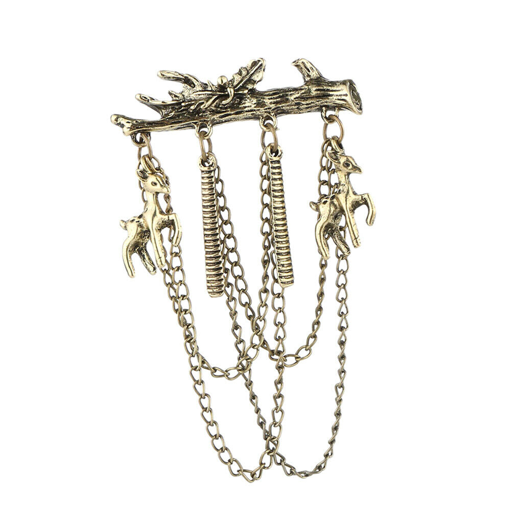Men's Branches with Deer Hanging Chain Brooch Pin Tassels Brooch Pin Copper