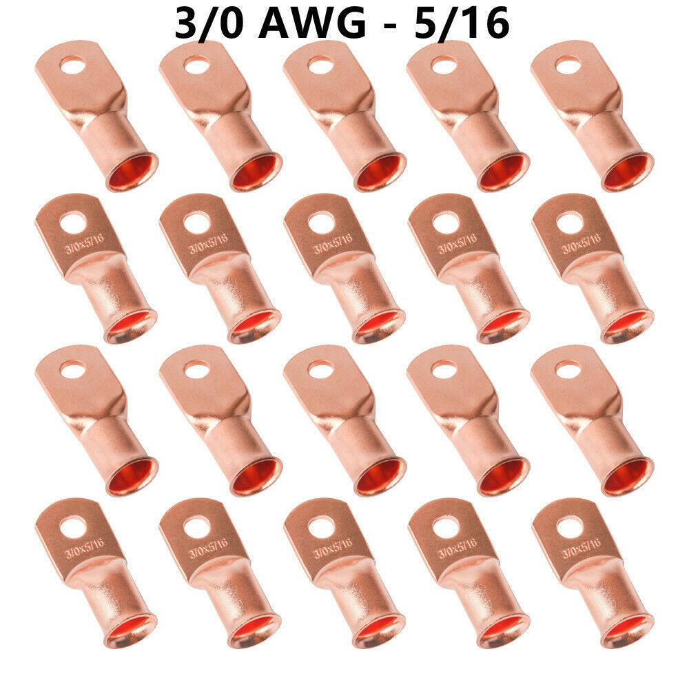 (20) 3/0 AWG-5/16 Gauge Copper Lugs Battery Cable  Ring Terminals Wire Connector