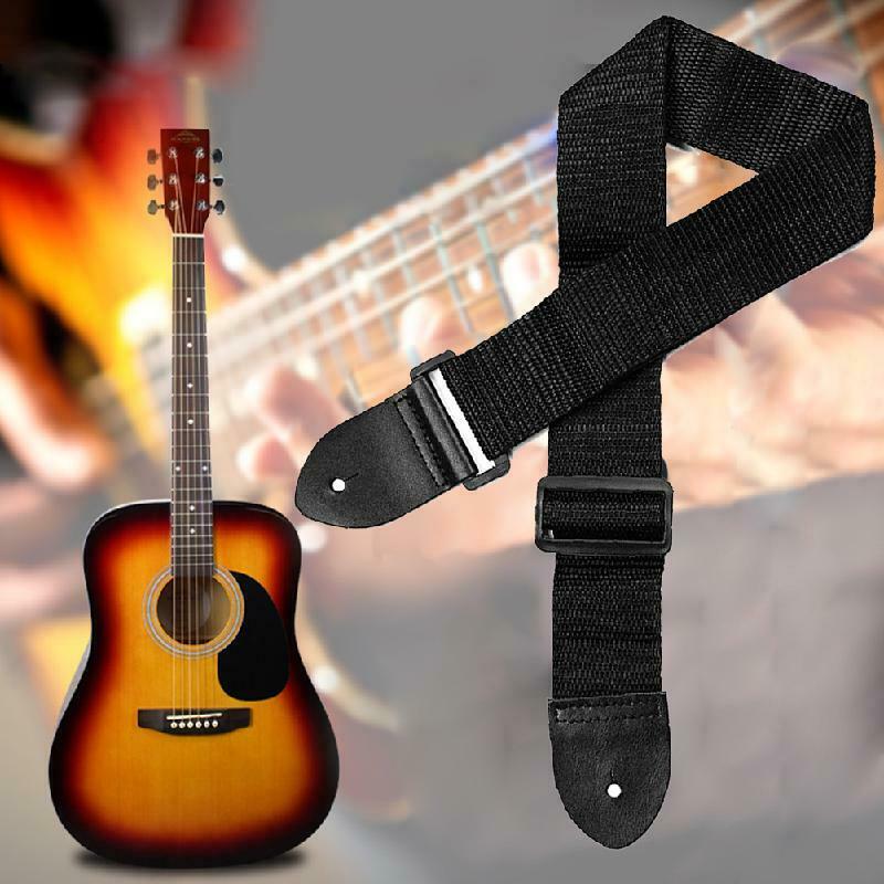 Nylon Guitar Strap Fuax Adjustable Leather Ends Electric Acoustic Guitar Bass