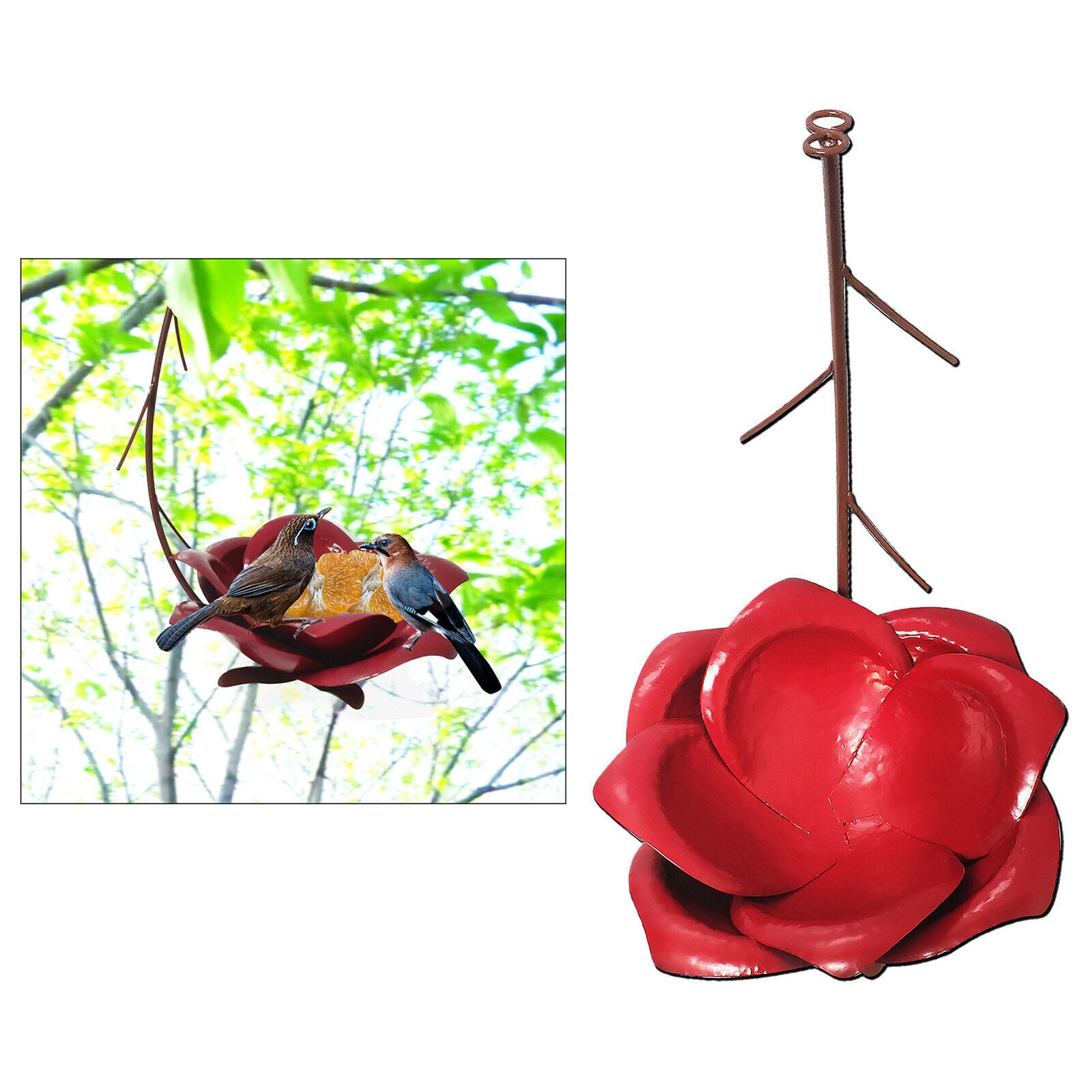 Outdoor Metal Hanging Red Lotus Flowers Bird Feeder Refill Humming Feeder