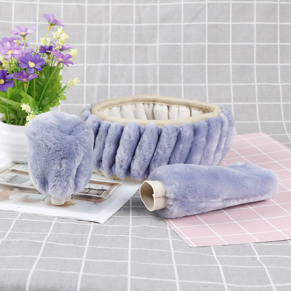 3Pcs/set Winter gray soft warm plush car steering wheel cover handbrake cover BD