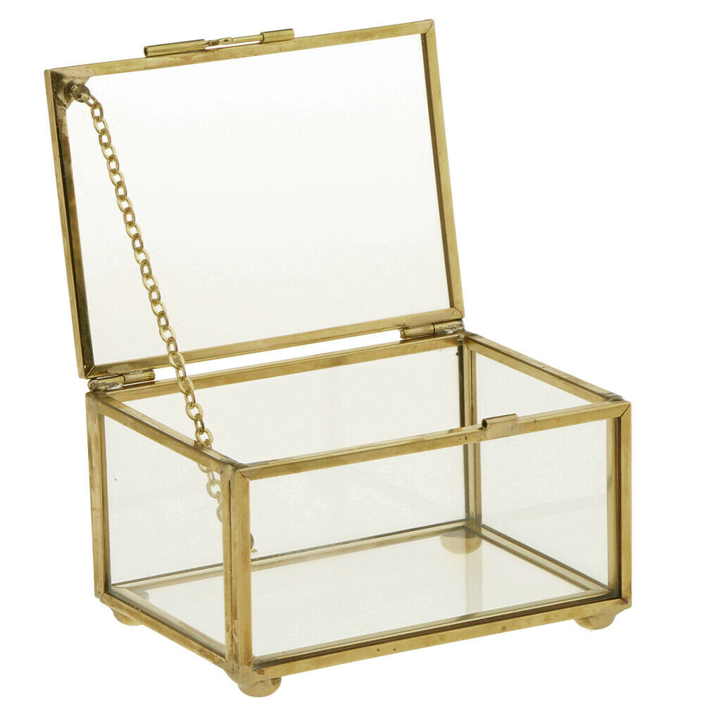 2X Modern Cuboid Glass&Metal Terrarium Transparent Clear Jewelry Case 10x7x6cm