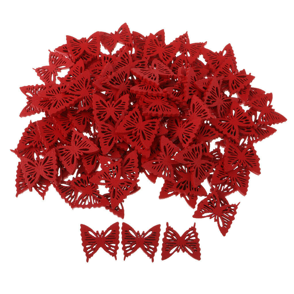 100pcs Butterfly Shape Wooden Flatback Buttons for Kids Crafts DIY Red 19mm