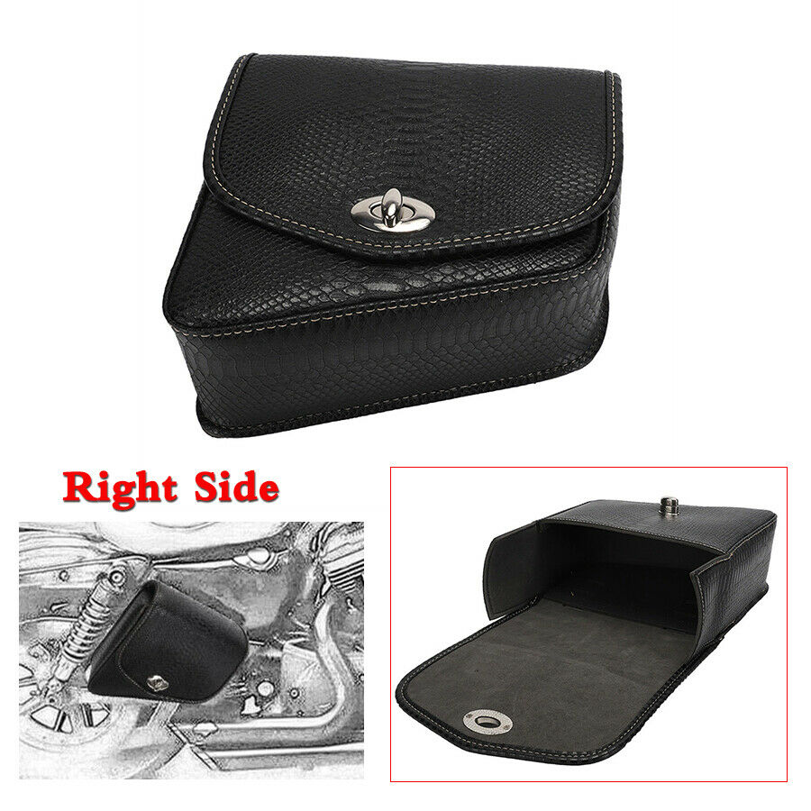 1x New Black Motorcycle Saddle Bag Right Side PU Crocodile Leather Style Luggage