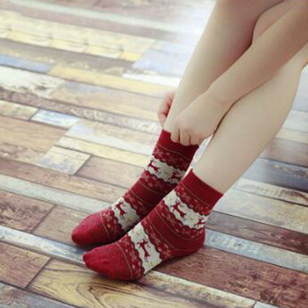 2 Pairs Womens Wool Blend Cozy Crew Socks Causal Winter Xmas Ankle Socks