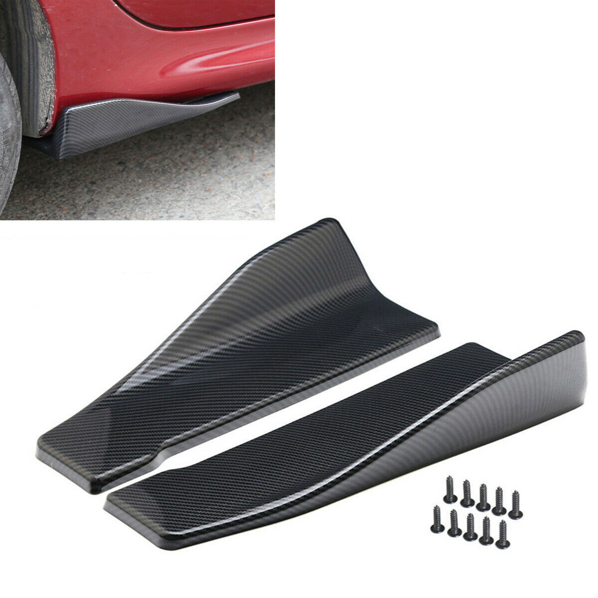 2 Pcs Car Side Skirt Rocker Splitters Diffuser Winglet Wings Bumper Carbon Fiber