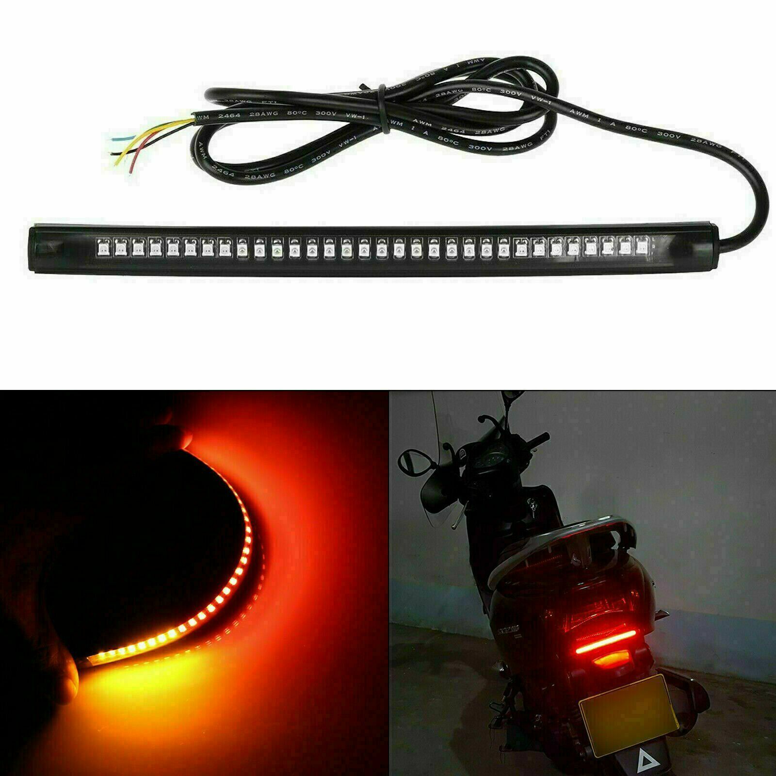 48 LED Motorcycle Flexible Turn Signal Amber Integrated 2 Strip Brake Tail Light