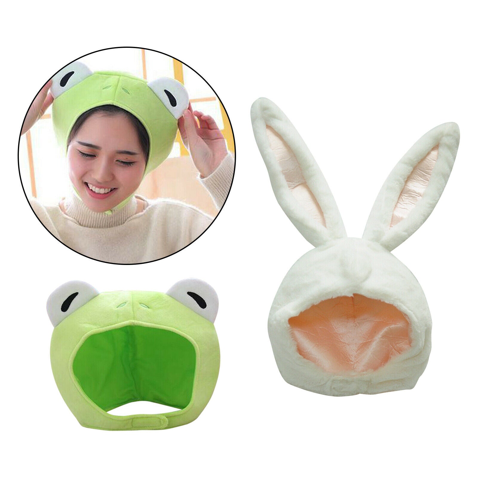 2pcs Bunny Ear Hat Plush Head Warmer Party Funny Frog   Beanie New Year