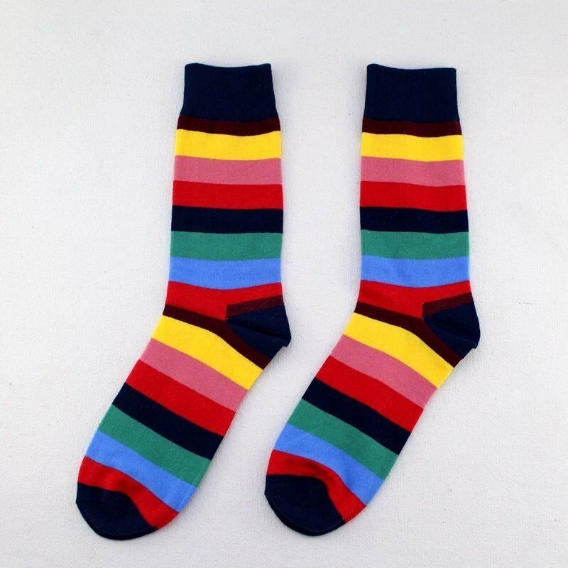 3Pairs Men Cotton Socks Lot Colorfu Striped Casual Happy Socks