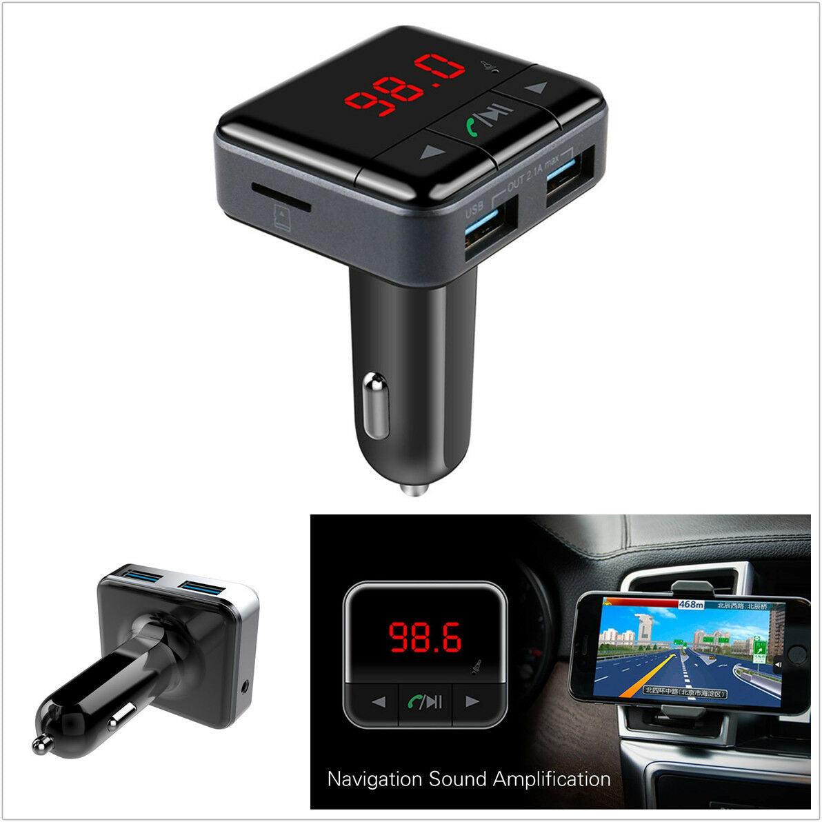 Car Kit MP3 Music Player Wireless Bluetooth FM Transmitter 2.1A Dual USB Charger