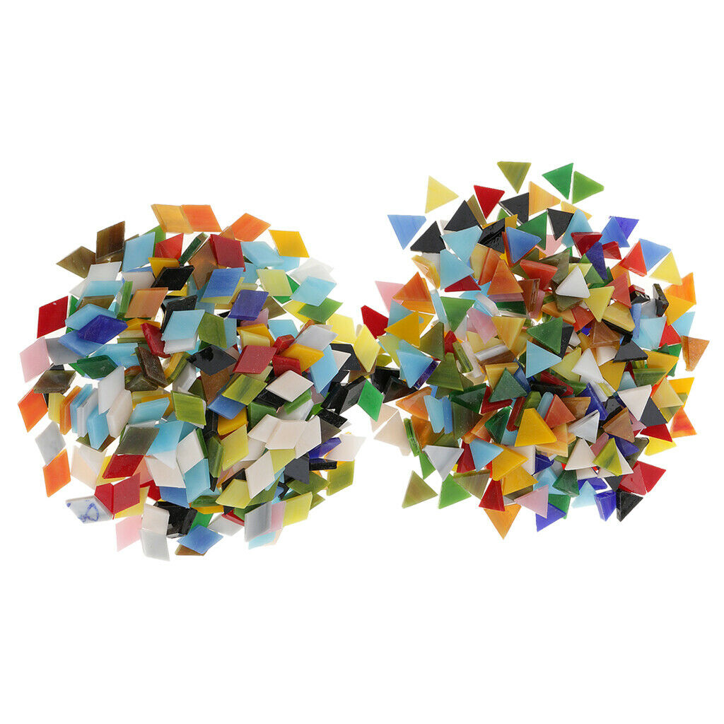 600x Multicolor Rhombus Triangle Glass Pieces Mosaic Tiles For Crafts 12mm