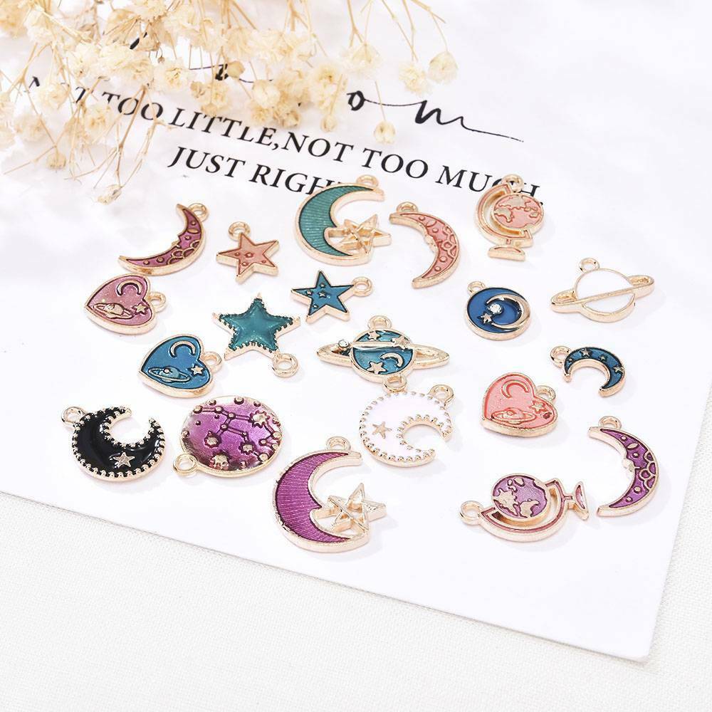 20pcs Enamel Plated Assorted Mixed Moon Star Planet Charms DIY Findings Pendants