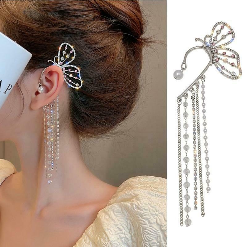 Long Chain Tassel Threader for Women Teen Girls gift Butterfly Ear Clip Jewelry