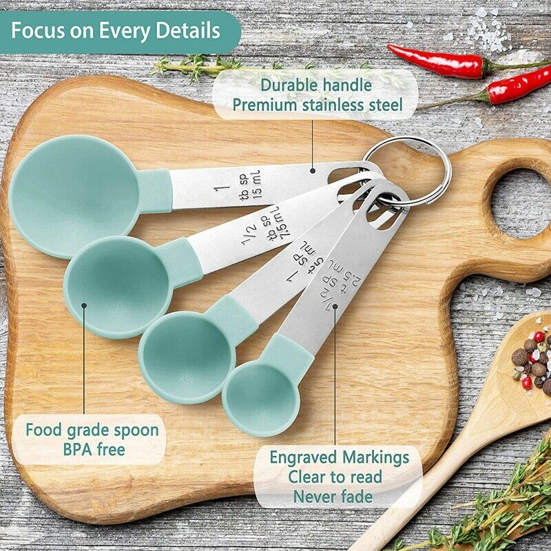 Measu Cups and Spoons Set of 8 Pieces,Nesting Measure Cups with Stainless StB7E2