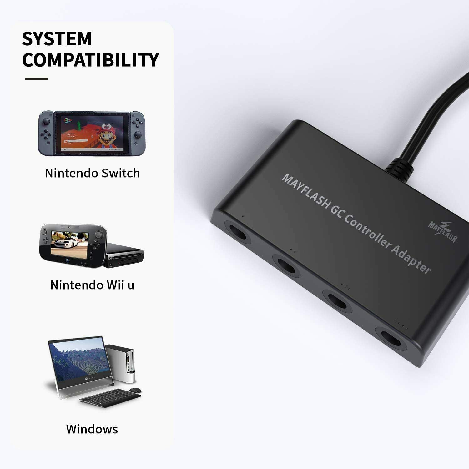 New Mayflash 4 Port Adapter GameCube Controller to Nintendo Switch, Wii U & PC