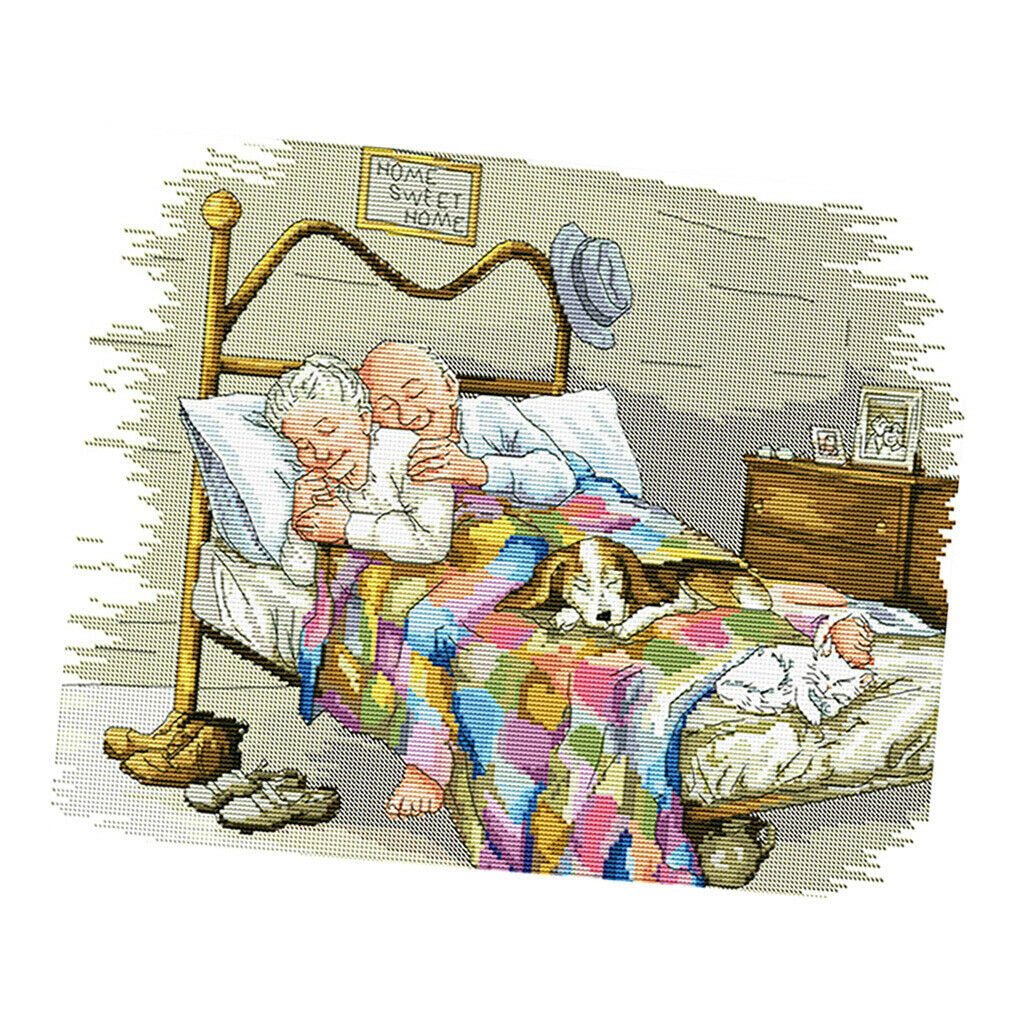 Stamped Cross Stitch Kits Pre-printed Old Married Couple Pattern 14CT 44x36cm