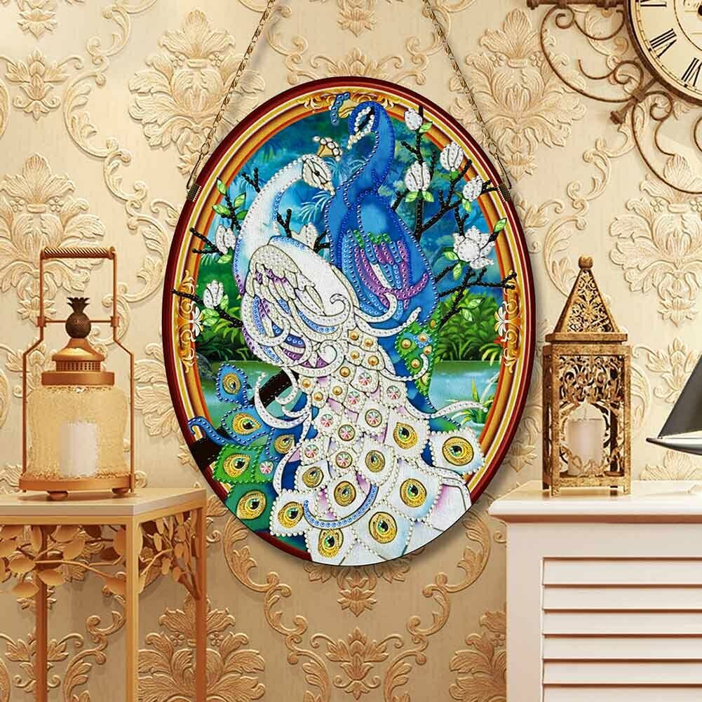 5D DIY Special Shape Diamond Painting Peafowl Leather Mural Wall Decoration @