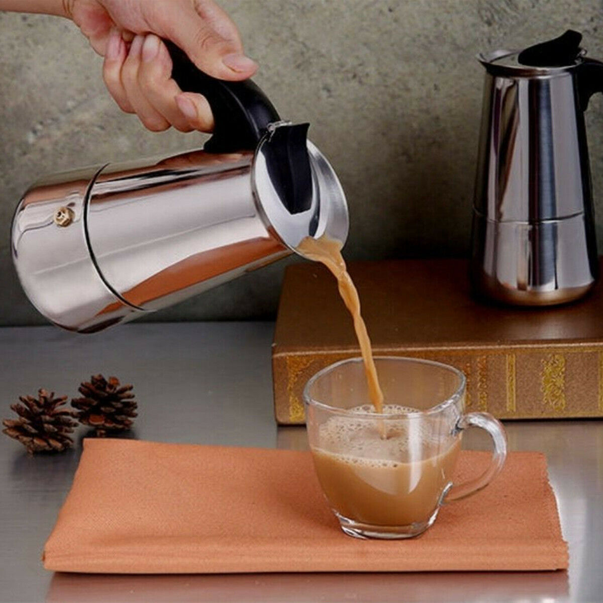 9 Cups 450ml Stainless Steel Moka Coffee Maker Pot Percolator W/ Electric Stove