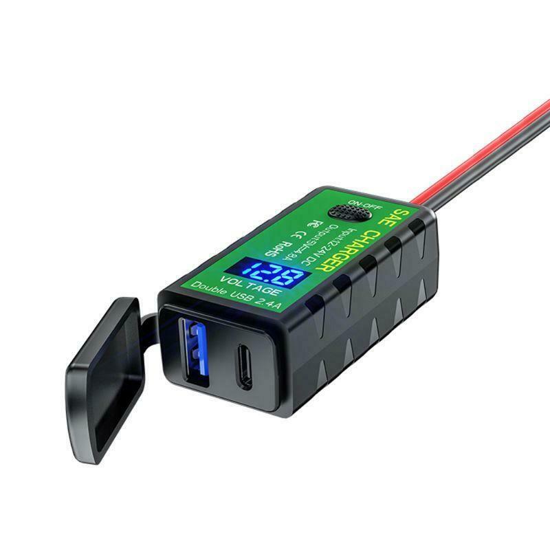 Motorcycle QC3.0 PD Charger SAE to USB Adapter with Voltmeter & ON/Off Switch