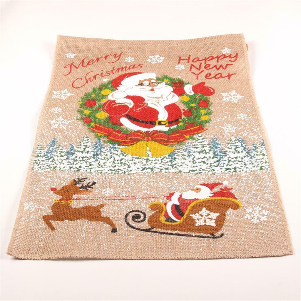 Christmas Santa Elk Linen Flag Hanging Flag Banner Christmas Home Wall Decor