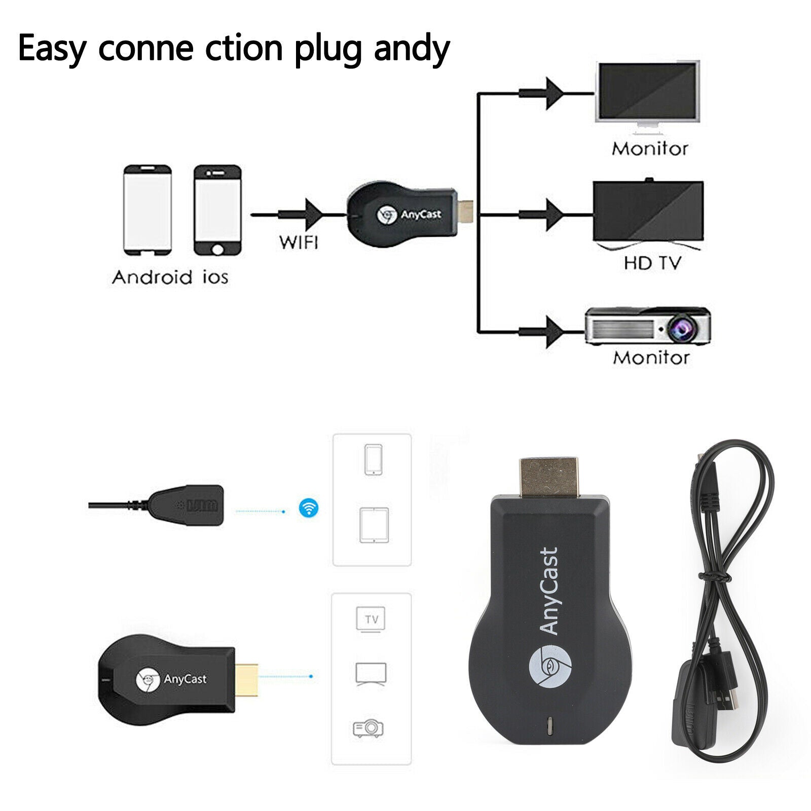 Anycast 4K M9+ Air Play HDM TV Stick WIFI Display Receiver Dongle Streamer A2