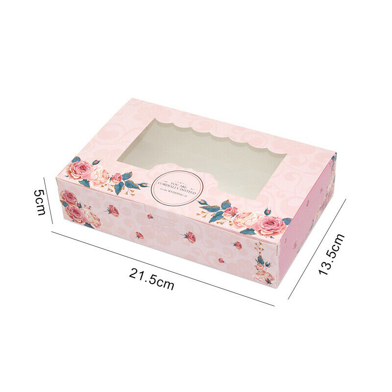 10Pc Box Windowed Cupcake Pin Rose Boxes For 6 Cup Cake Home Party Cake Tray HN