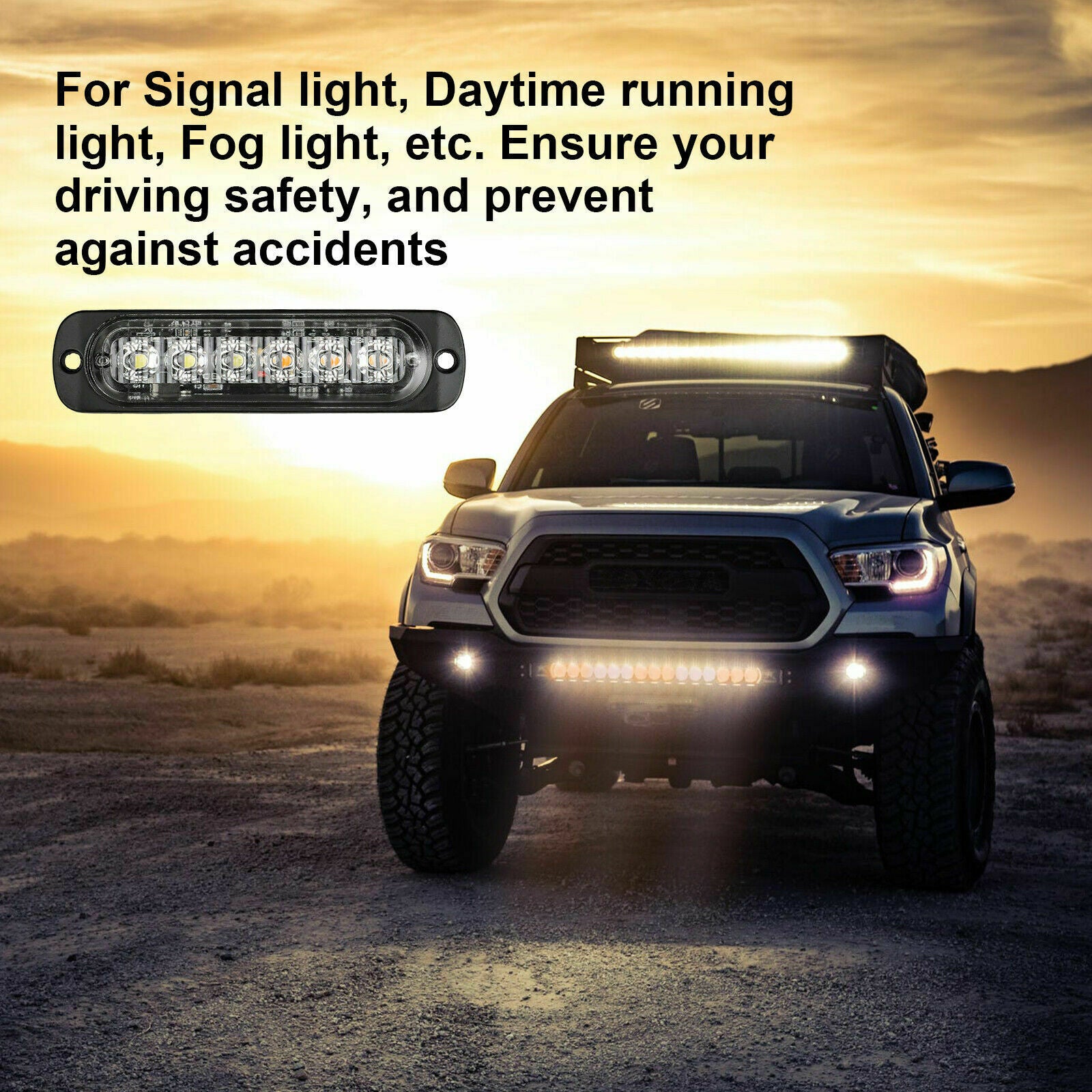 4X Amber/White 6LED Car Truck Emergency Beacon Warning Hazard Flash Strobe Light