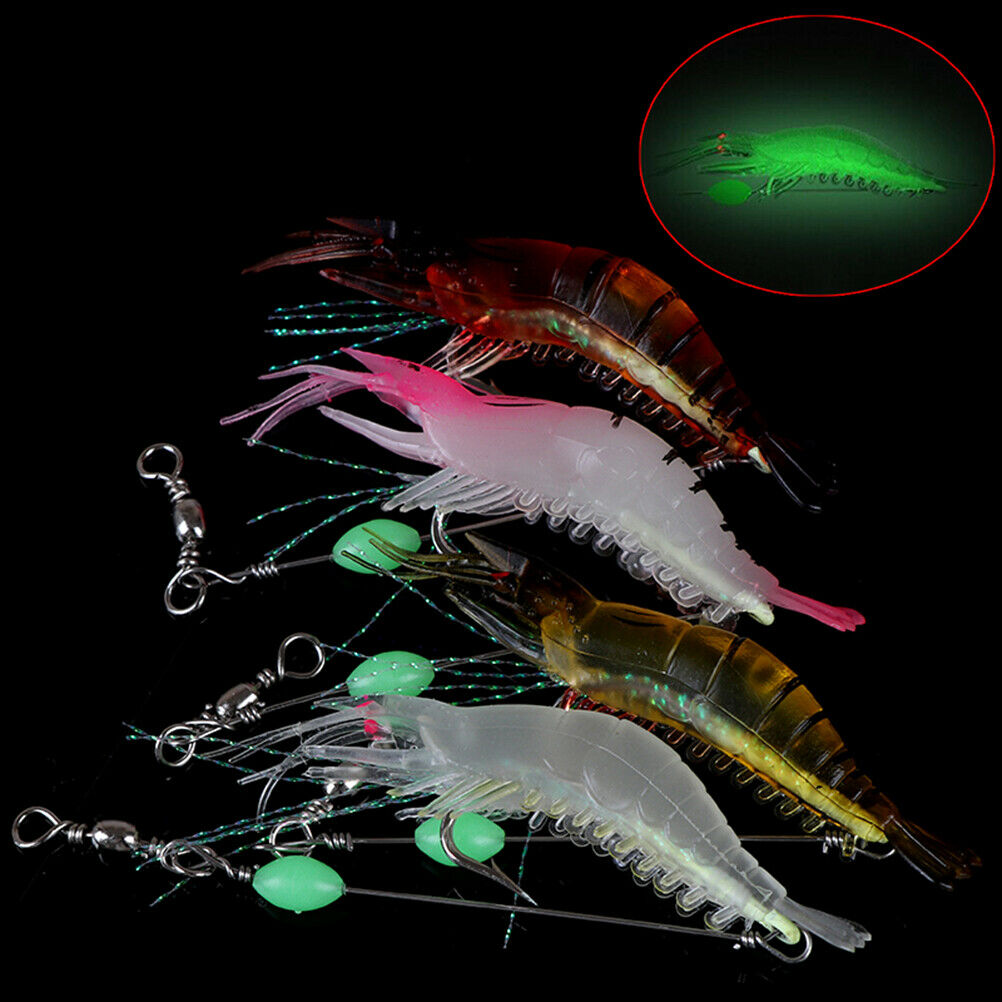 5pcs Soft shrimp bait luminous silicone prawn fishing lures hook bait 5 c.l8