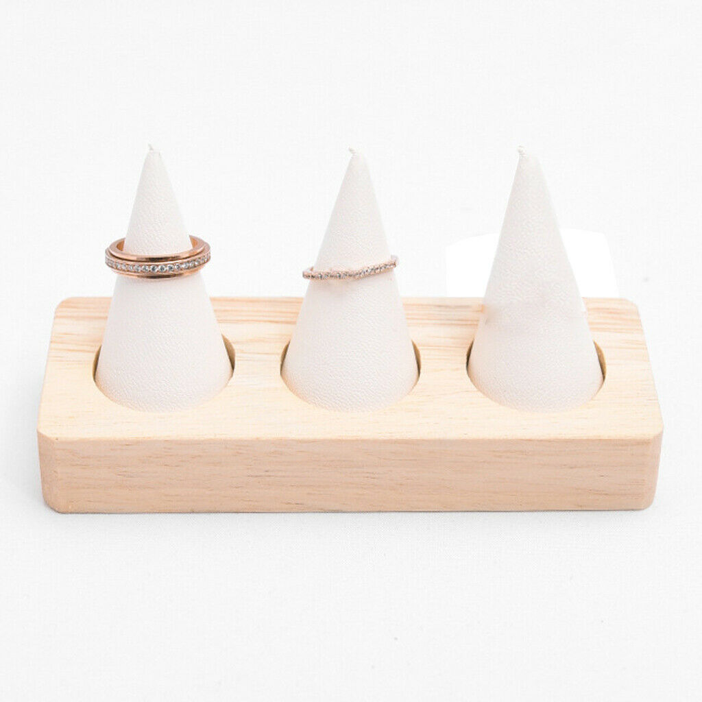 Rectangle Base Finger Ring Display Stand Jewelry Showcase - White Leather
