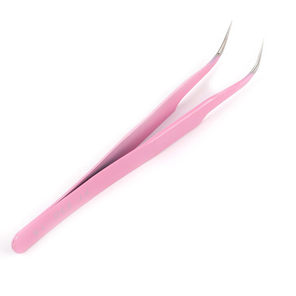 Steel Pink Btraight + Bend Tweezer for Eyelash Extensions Nail Art Nipper.l8