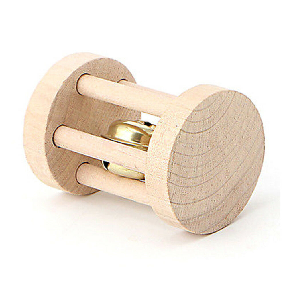 1PC Natural Wood Chew Toys Bell Roller Dumbells For Pet Rabbits Hamsters RatD Qx