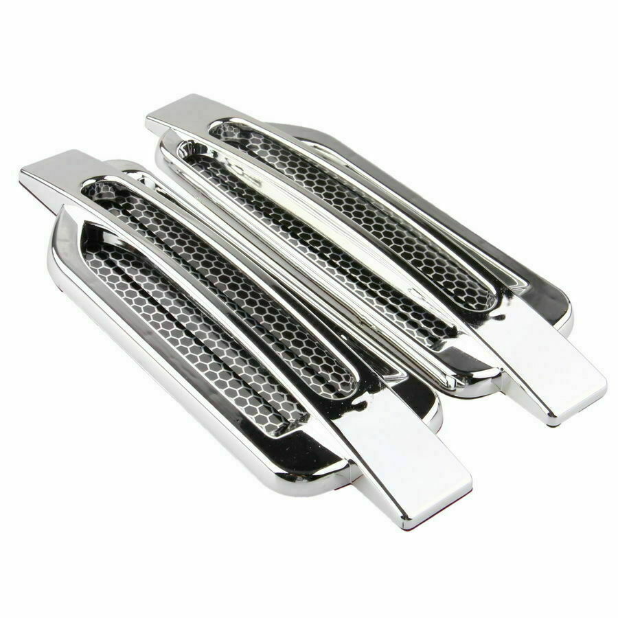 Pair Chrome Car Bonnet Air Intake Flow Side Fender Vent Hood Scoop Door Cover