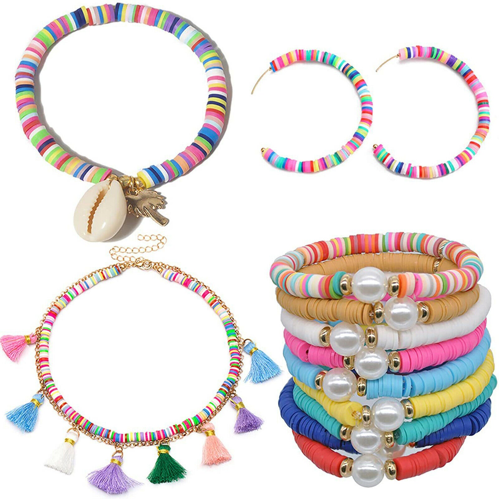 Flat Polymer Clay Beads Loose DIY Necklace Bracelets Jewelry Making Finding