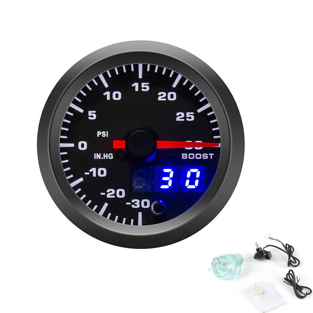 2" LED Car Turbo Boost Meter Psi Pressure Gauge 0-30PSI 0-30 IN.HG Universal