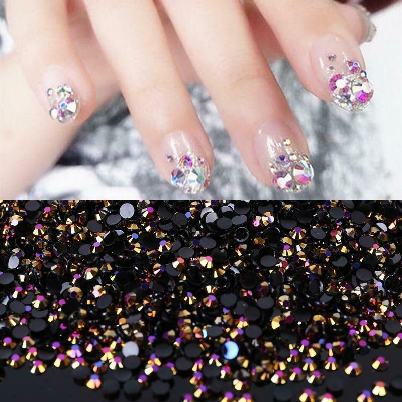 5000pcs Black Gradient Flat Back Gems Round Crystal Rhinestones for DIY Nail Art