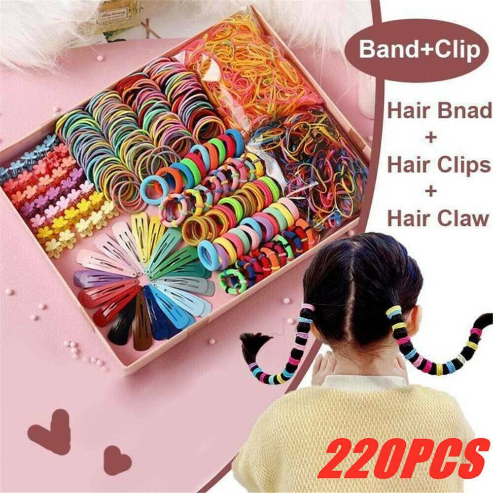 220x Candy Colors Girls Kids Hair Clips Rope Ponytail Holder Hair Accessories