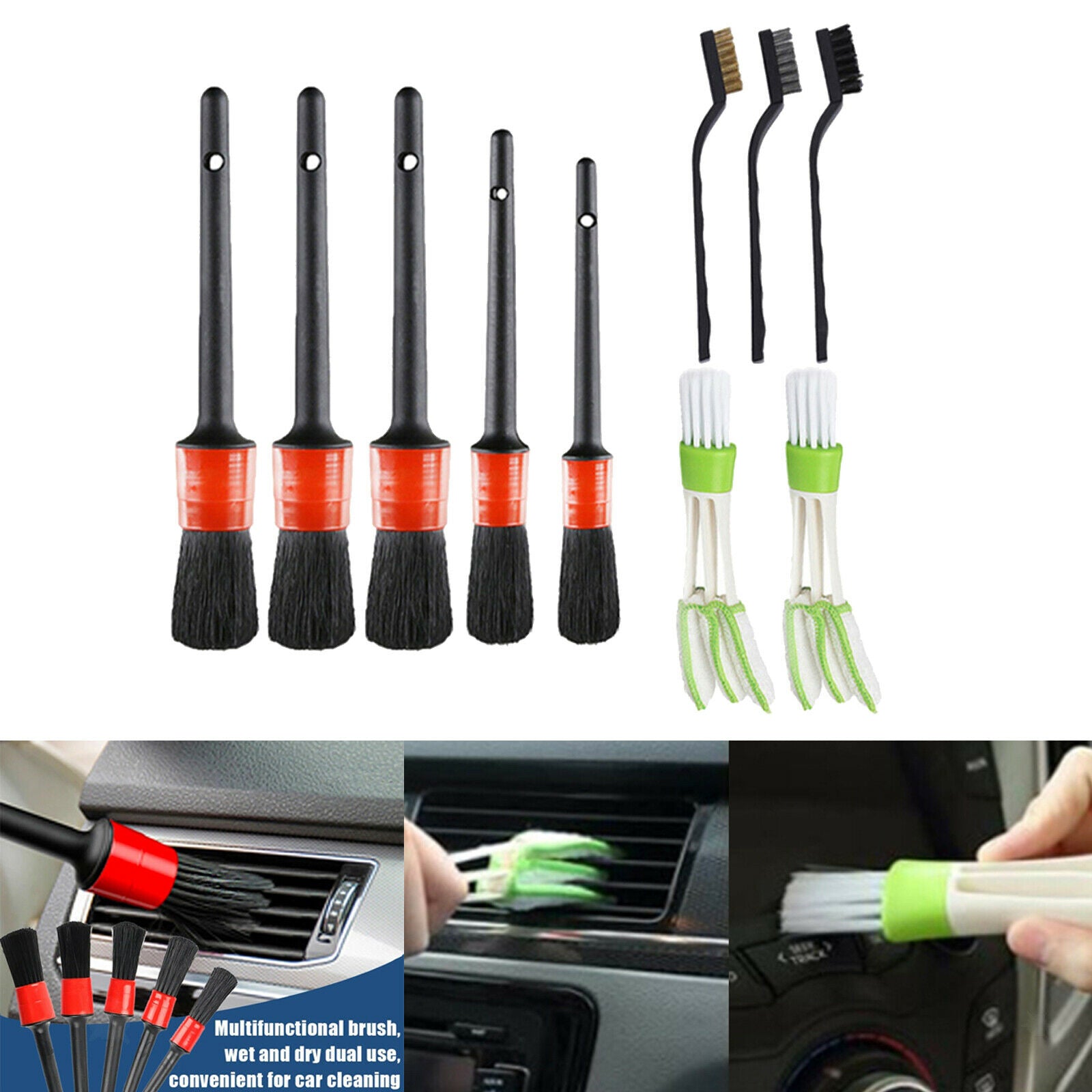 10pcs Exterior Car Detailing Brush Set for Cleaning Engine Wheel Air Vent