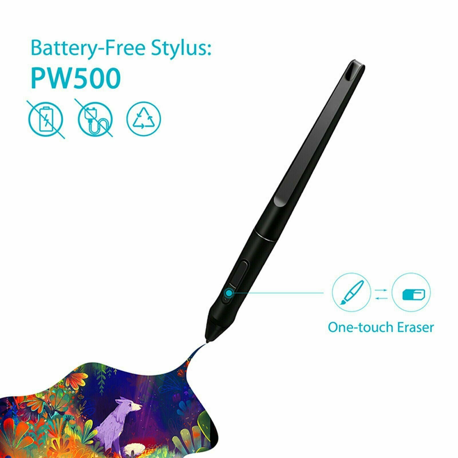 Battery-Free Digital Stylus Pen PW500 for Huion Graphics Drawing Tablets Q11K BK