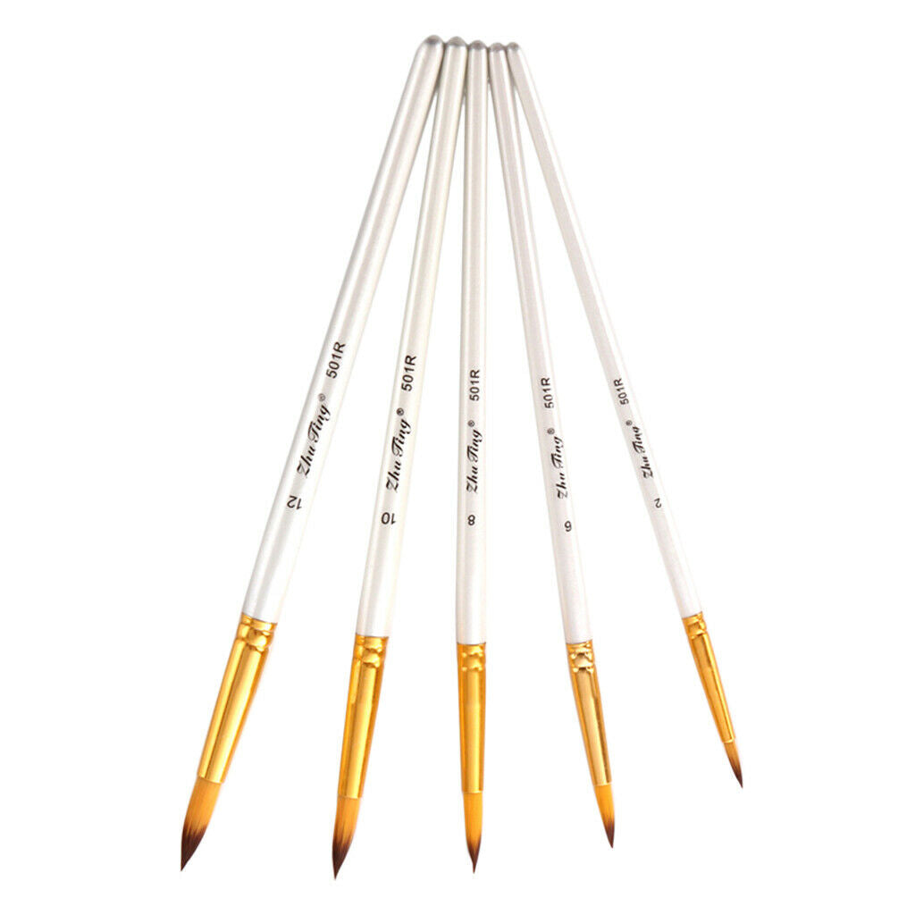 5x Nylon Round Tip Hair Brush Watercolor Acrylic Oil Painting Brush