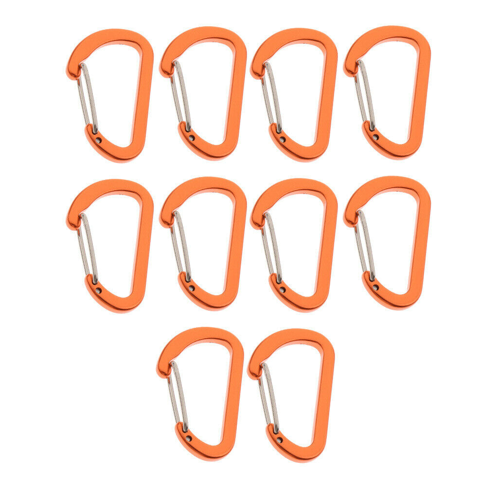 10Pcs Aluminum Alloy Carabiner Outdoor D Shape Quickdraw Sandblasted orange