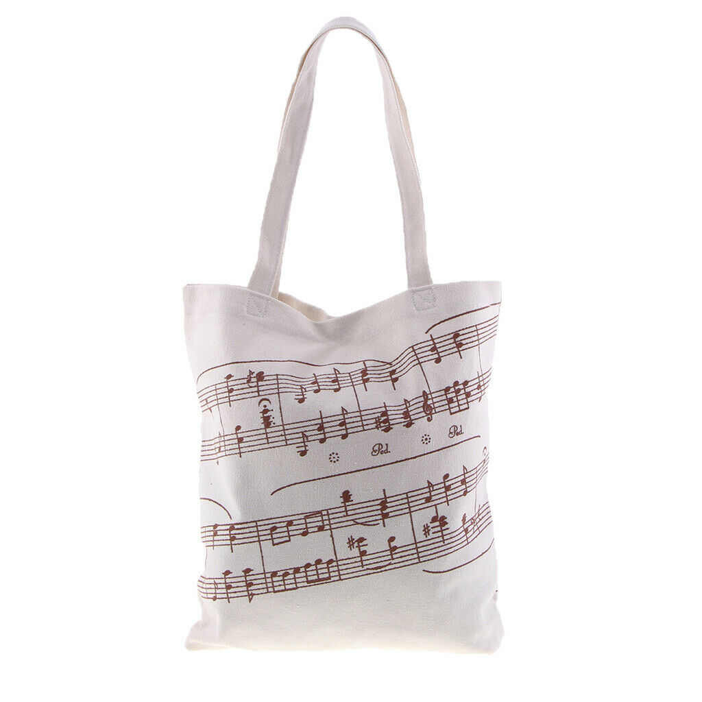 Women Girls Casual Music Notes Tote Shopper Bag Shoulder Handbag White