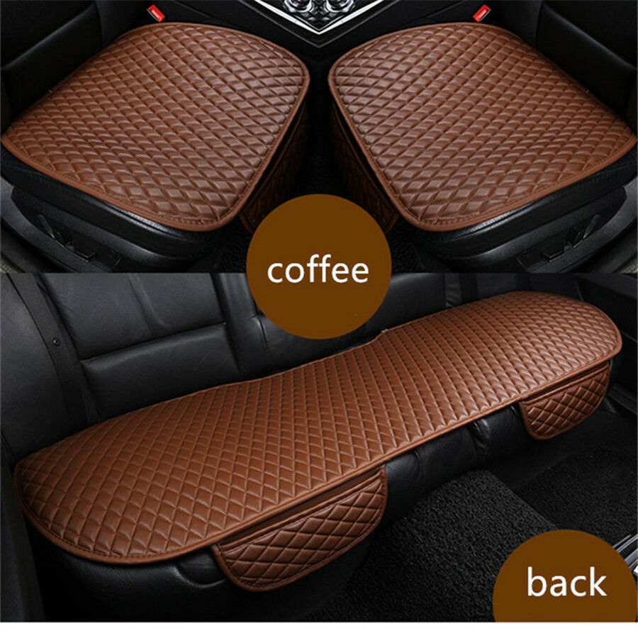 3Pcs Black Lattice Car Seat Cover, Rear Row with Storage Bag Superfine Stitching