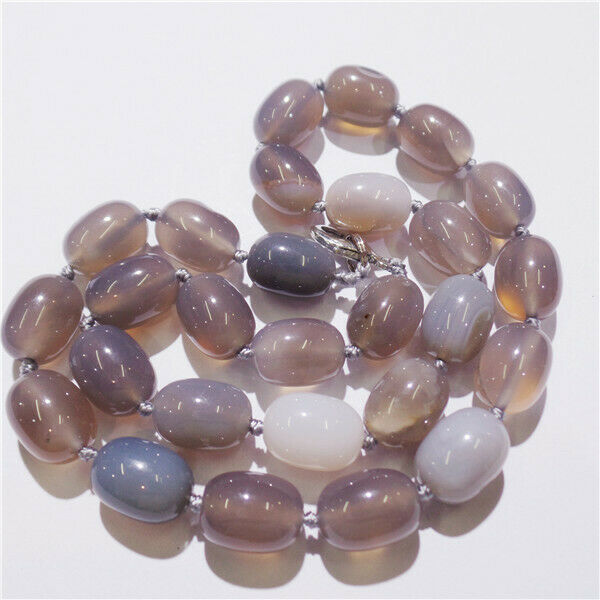 1 Strand 14x10mm Unisex Natural Gray Agate Barrel Beads Handmade Necklace HH9220