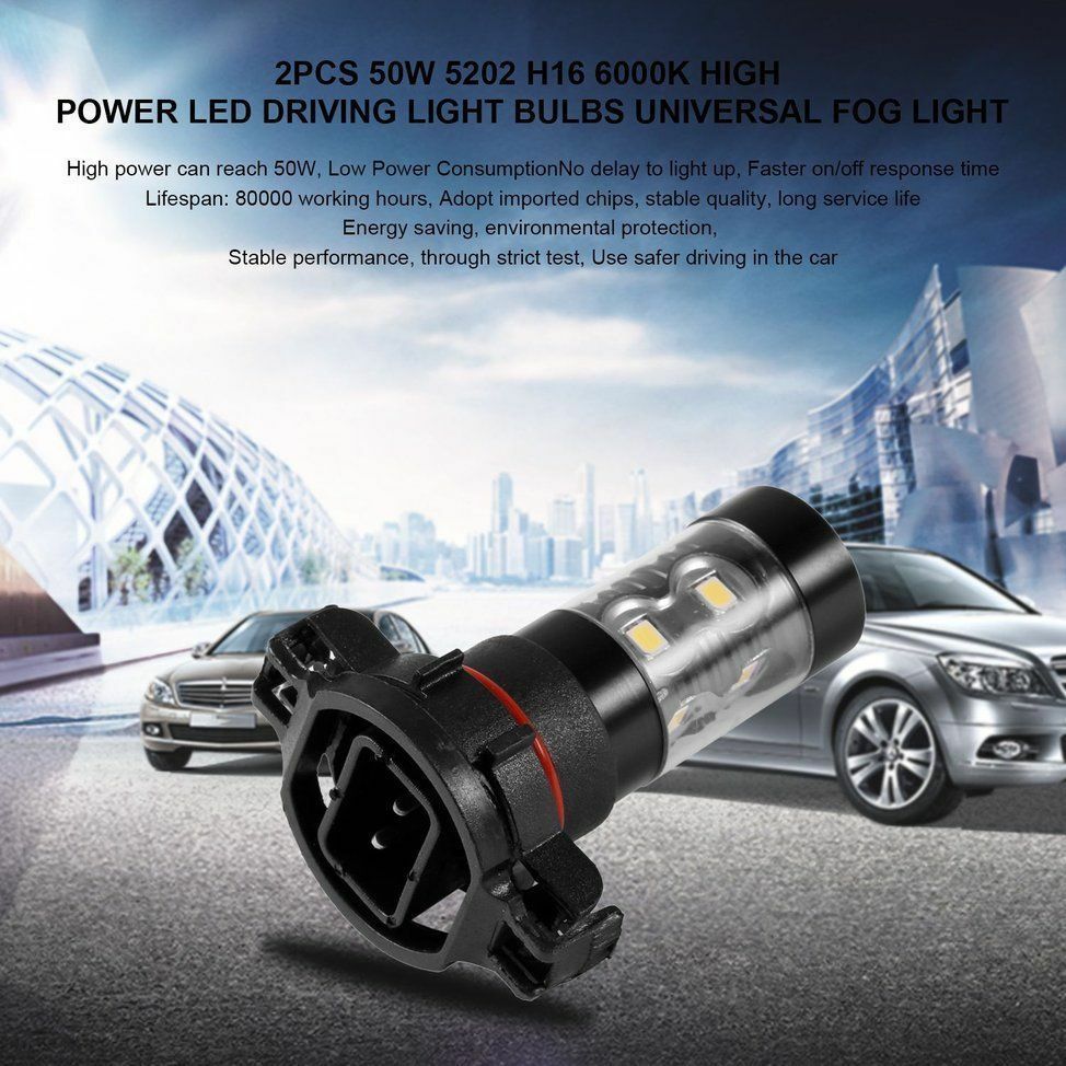 2x 50W 5202 6000K H16 Super White High Power LED Fog Driving DRL Light Bulbs