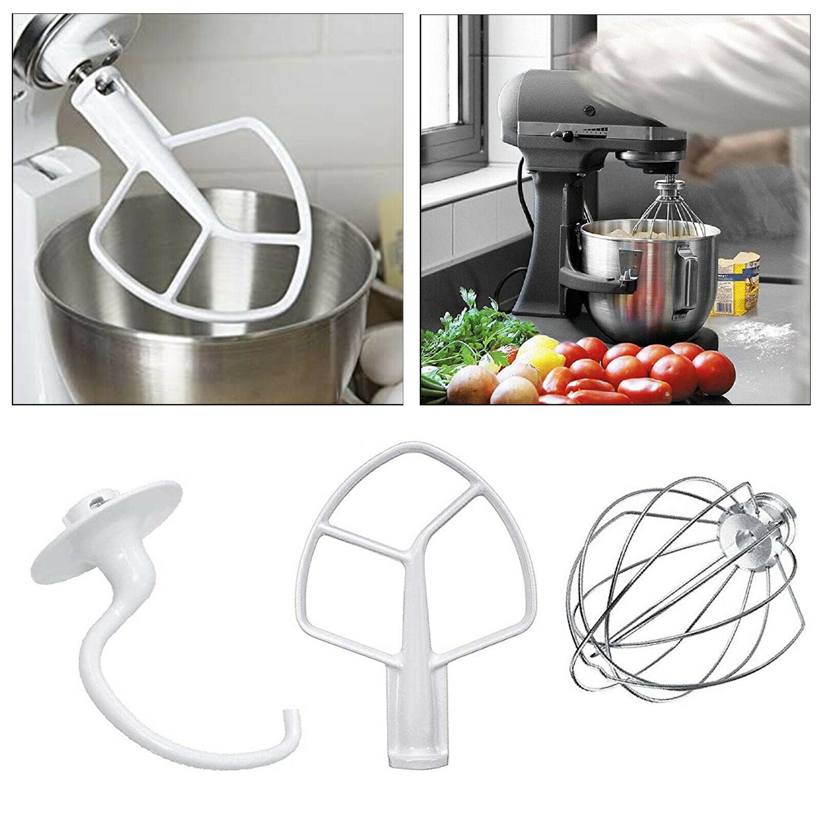 3pcs/set Mixer Replacement Flat Beater Wire Whip K45DH Dough Hook for KSM50