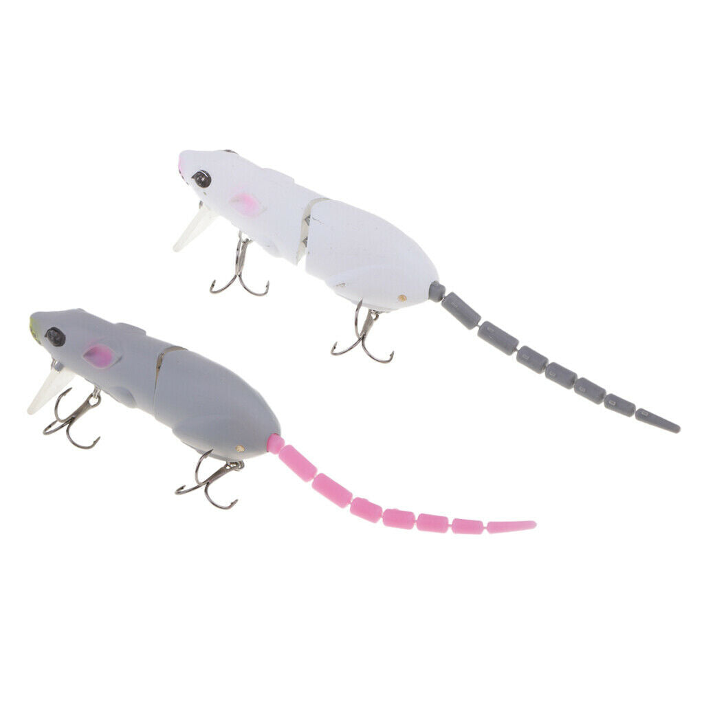 2pcs Plastic Mice Rat Lures Topwater Fishing Lures Artificial Bait with 2 Treble