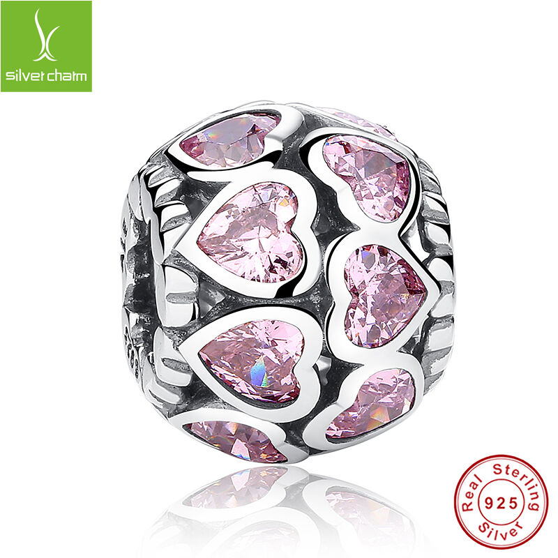Authentic 925 Sterling Pink Love Heart Charm Fit Women Orginal European Jewelry