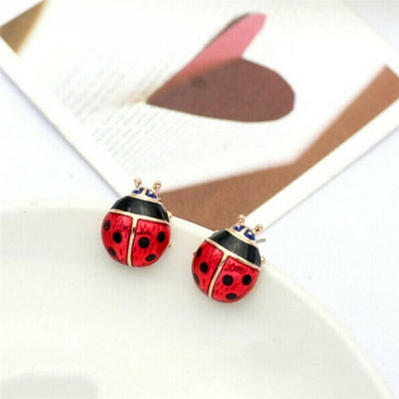Cute Insert Earrings Exquisite Paint Stud Earrings Red Oil Ladybug Ear Stu.l8