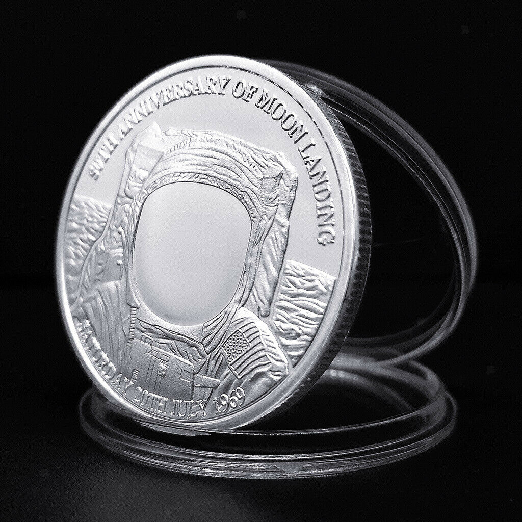 2x 40mm Plated Commemorative Coin Moon Anniversary Keepsake Collectibles